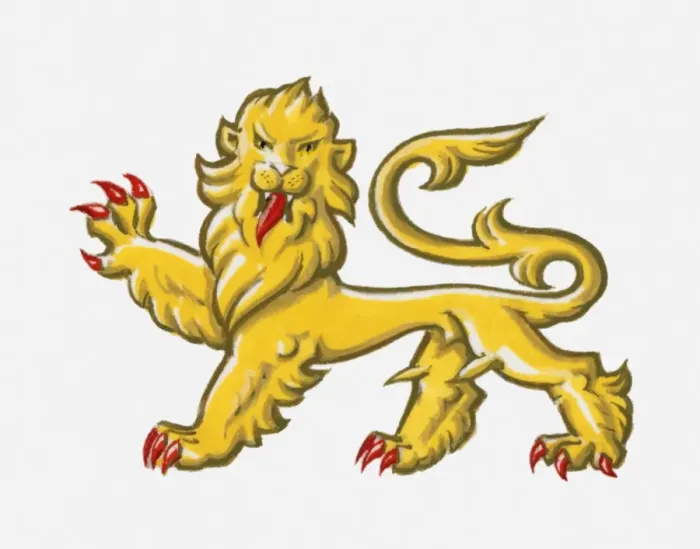 Framed Print : Illustration of heraldic symbol of lion statant guardant representing courage Framed Print : Illustration of heraldic symbol of lion statant guardant representing courage