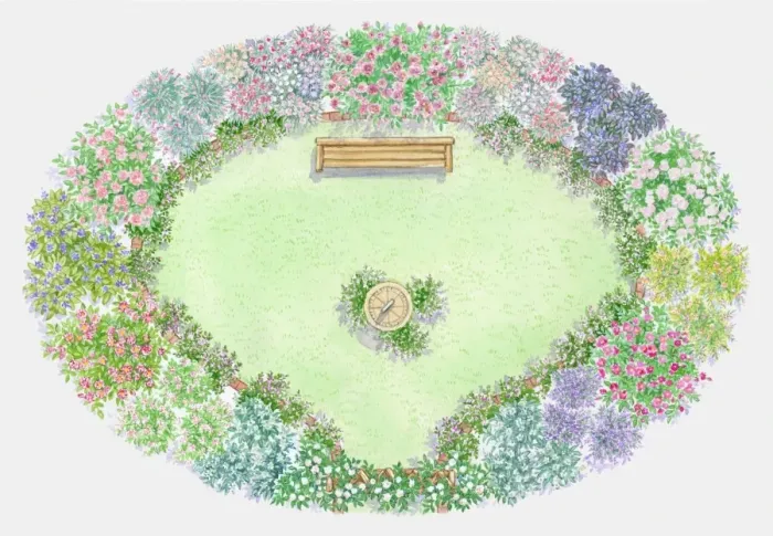 Framed Print : Illustration of herbs used as edging in rose garden surrounding lawn Framed Print : Illustration of herbs used as edging in rose garden surrounding lawn