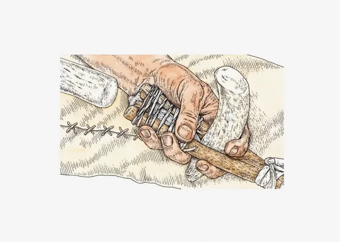 Framed Print : Illustration of hitting clovis point with hammer Framed Print : Illustration of hitting clovis point with hammer