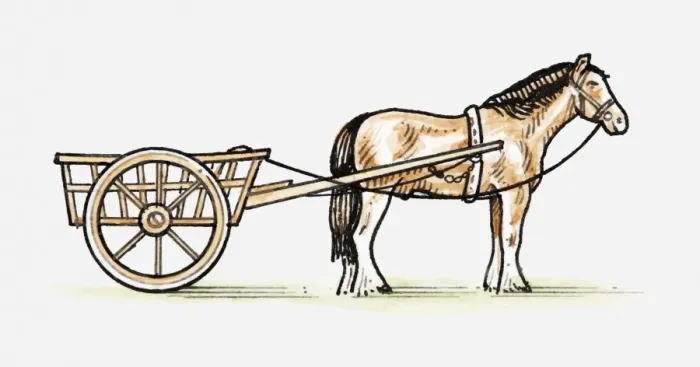 Framed Print : Illustration of horse and cart, side view Framed Print : Illustration of horse and cart, side view