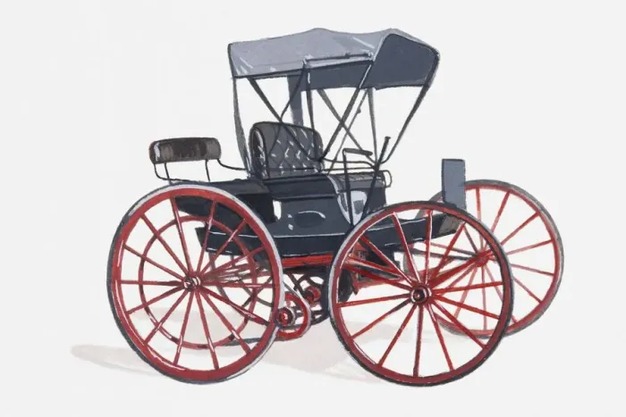 Framed Print : Illustration of horseless carriage, an early form of car, late 19th century Framed Print : Illustration of horseless carriage, an early form of car, late 19th century