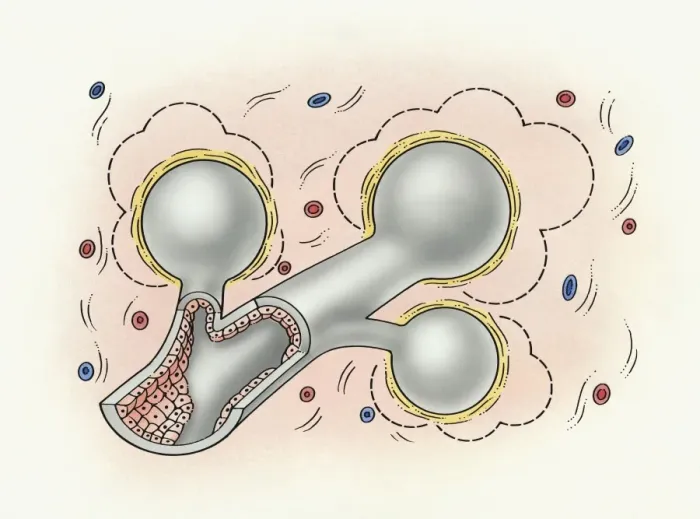 Framed Print : Illustration of human lung with small pulmonary alveolus surrounded by small particles causing inflammation to lining Framed Print : Illustration of human lung with small pulmonary alveolus surrounded by small particles causing inflammation to lining