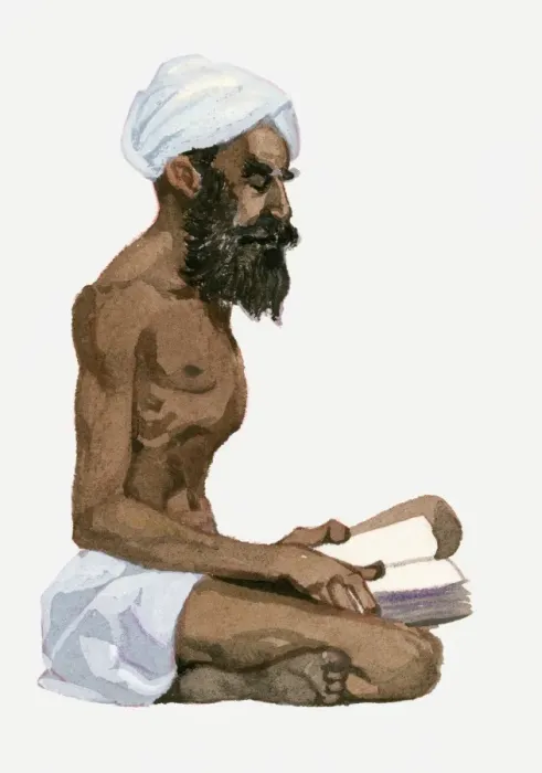 Framed Print : Illustration of Ibn Battuta sitting on floor reading praying Framed Print : Illustration of Ibn Battuta sitting on floor reading praying