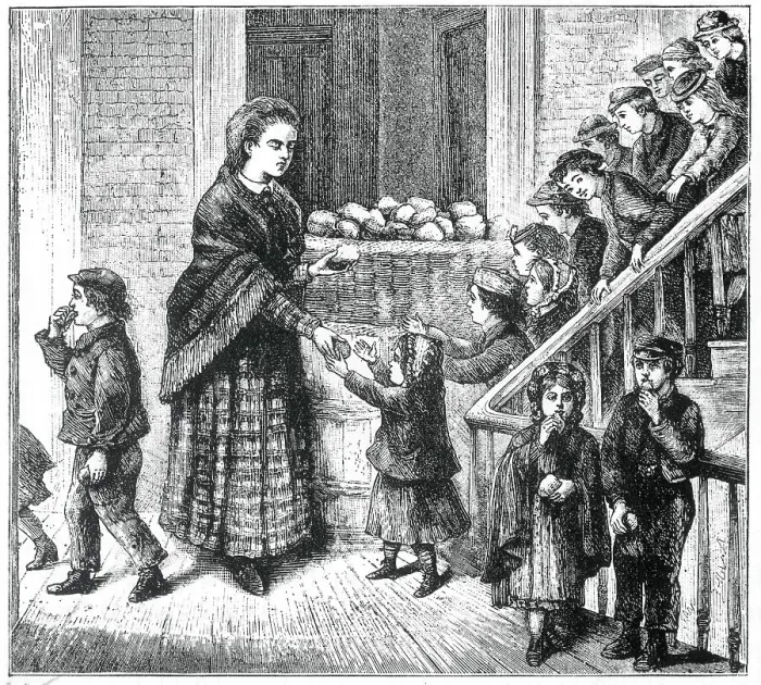 Framed Print : Illustration of Impoverished Children Receiving Food Framed Print : Illustration of Impoverished Children Receiving Food