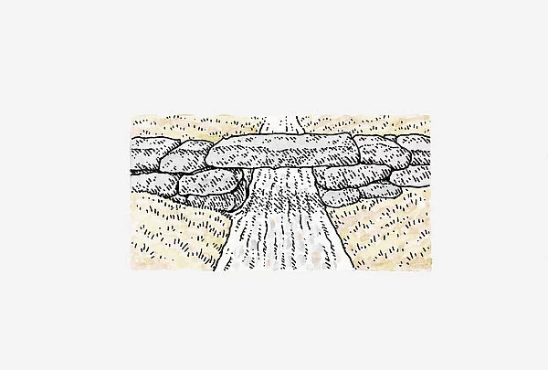 Illustration of Inca road crossing culvert using large flat stone
