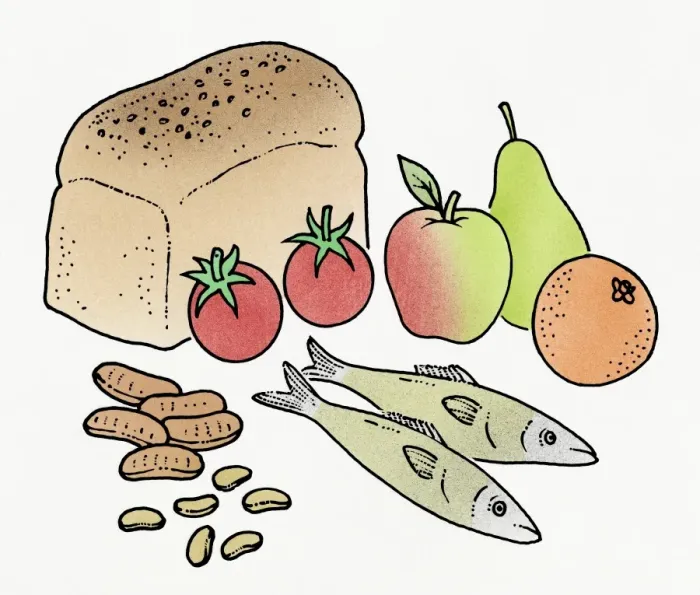 Framed Print : Illustration of ingredients for a balanced diet Framed Print : Illustration of ingredients for a balanced diet