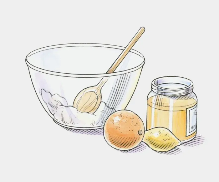 Framed Print : Illustration of ingredients next to mixing bowl Framed Print : Illustration of ingredients next to mixing bowl