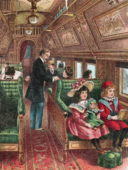 Framed Print : Illustration of the Interior of a 19th-Century Pullman Car Framed Print : Illustration of the Interior of a 19th-Century Pullman Car