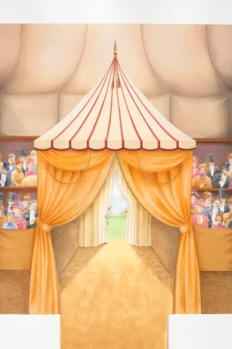 Framed Print : Illustration, interior view of curtained entrance to circus tent, audience sitting on both sides dressed in Victorian fashion, clown standing outside peering in behind curtain Framed Print : Illustration, interior view of curtained entrance to circus tent, audience sitting on both sides dressed in Victorian fashion, clown standing outside peering in behind curtain