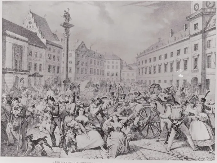 Framed Print : Illustration of Invading Troops Taking Polish Peasants