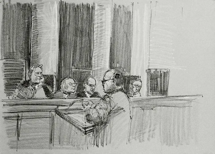 Framed Print : Illustration of James St. Claire Giving Argument at Watergate Hearing Framed Print : Illustration of James St. Claire Giving Argument at Watergate Hearing