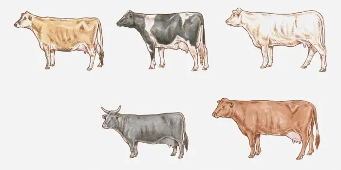 Framed Print : Illustration of Jersey, Friesian, Charolais, Red Poll and Dexter Framed Print : Illustration of Jersey, Friesian, Charolais, Red Poll and Dexter