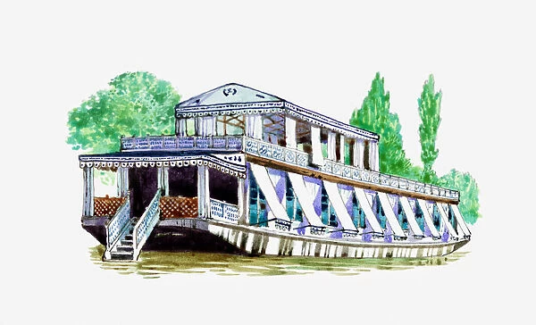 Illustration of Kashmiri houseboat