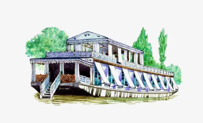 Framed Print : Illustration of Kashmiri houseboat Framed Print : Illustration of Kashmiri houseboat