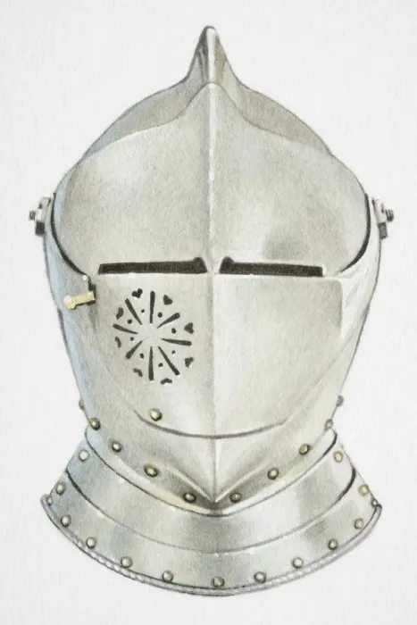 Framed Print : Illustration, knights metal helmet, front view Framed Print : Illustration, knights metal helmet, front view