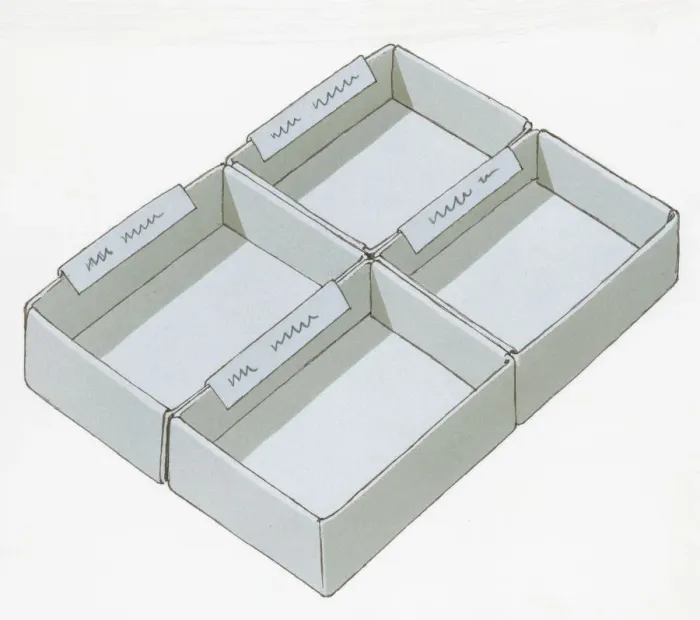 Framed Print : Illustration of four empty labelled boxes Framed Print : Illustration of four empty labelled boxes