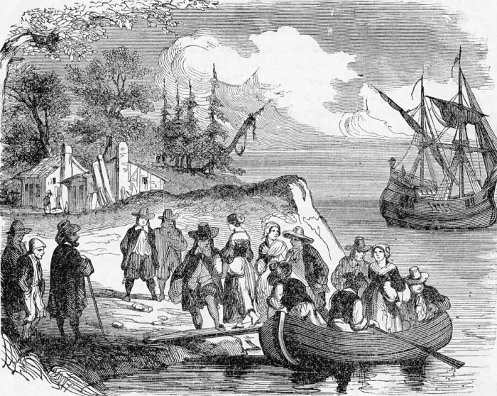 Framed Print : Illustration of the Landing of Dutch Settlers on Manhattan Island Framed Print : Illustration of the Landing of Dutch Settlers on Manhattan Island