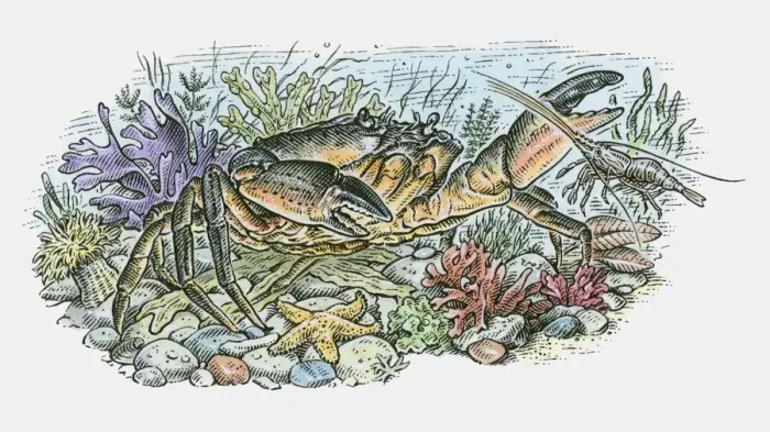 Framed Print : Illustration of large crab, crayfish and star fish on ocean floor Framed Print : Illustration of large crab, crayfish and star fish on ocean floor