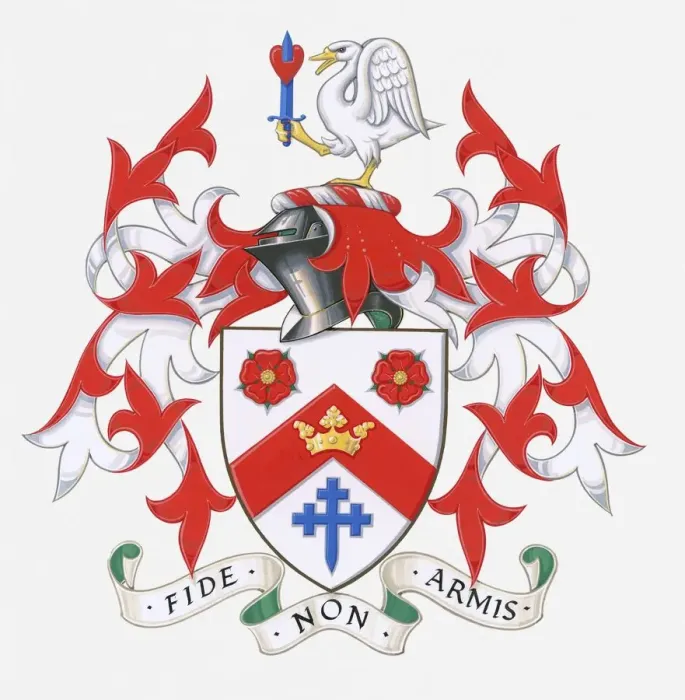 Framed Print : Illustration of Latin Script Fide non Armis (By Faith, Not By Force of Arms) on English coat of arms Framed Print : Illustration of Latin Script Fide non Armis (By Faith, Not By Force of Arms) on English coat of arms