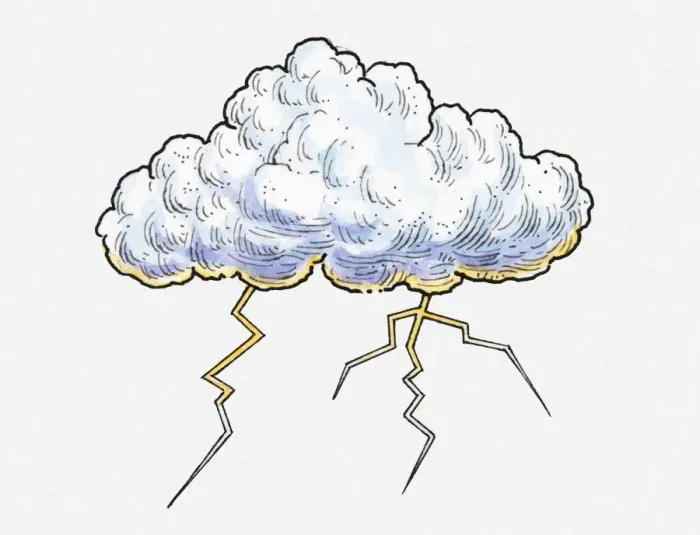 Framed Print : Illustration of lighting emerging from cloud Framed Print : Illustration of lighting emerging from cloud