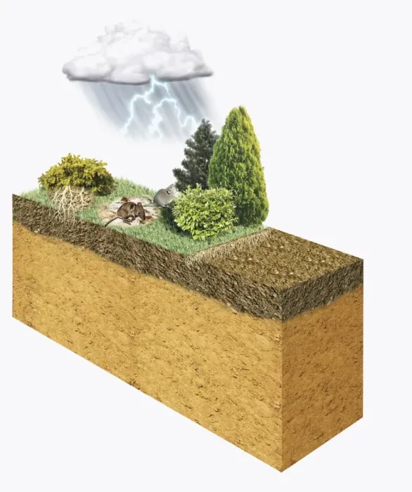 Framed Print : Illustration of lightning above landscape with animals and plants, converting atmospheric nitrogen i Framed Print : Illustration of lightning above landscape with animals and plants, converting atmospheric nitrogen i