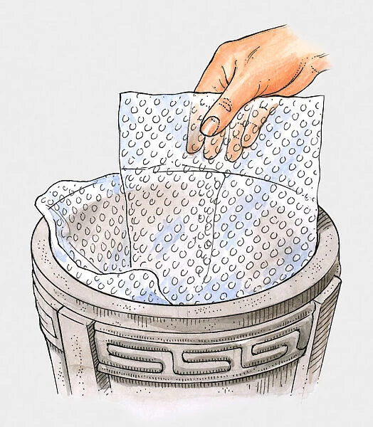 Illustration of lining plant pot with bubble wrap