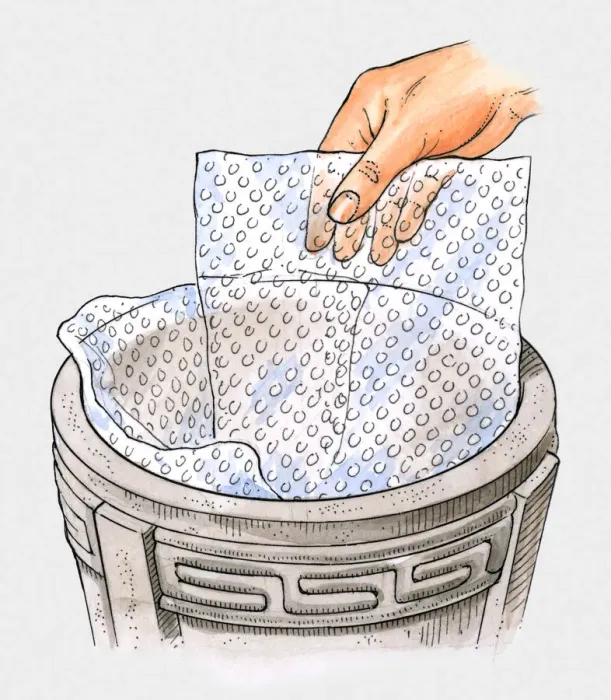 Framed Print : Illustration of lining plant pot with bubble wrap Framed Print : Illustration of lining plant pot with bubble wrap