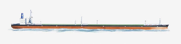 Illustration of long oil tanker at sea
