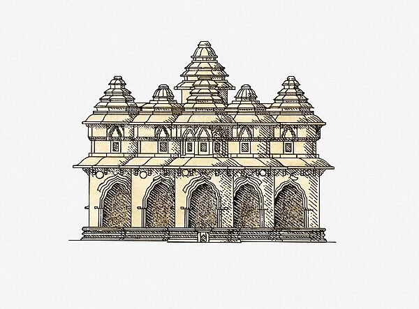 Illustration of Lotus Mahal, Vijayanagara, southern India