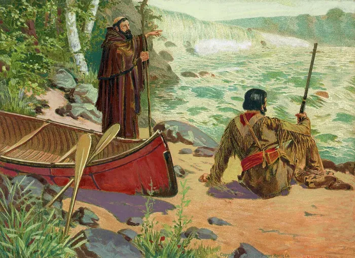 Framed Print : Illustration of Louis Hennepin at the Falls of Saint Anthony Framed Print : Illustration of Louis Hennepin at the Falls of Saint Anthony