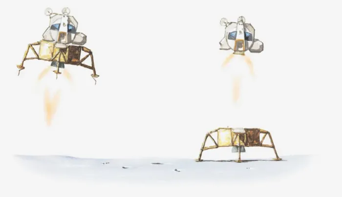 Framed Print : Illustration of lunar module dropping down to the Moon Framed Print : Illustration of lunar module dropping down to the Moon