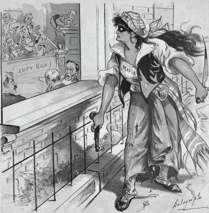 Framed Print : Illustration of Mafia Woman Intimidating Jury Framed Print : Illustration of Mafia Woman Intimidating Jury