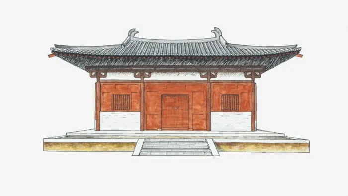 Framed Print : Illustration of the main hall, Nanchan Temple, Shaanxi, China, 8th century Framed Print : Illustration of the main hall, Nanchan Temple, Shaanxi, China, 8th century