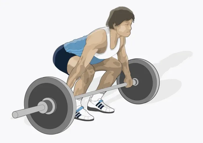 Framed Print : Illustration of man crouching preparing to lift heavy weights Framed Print : Illustration of man crouching preparing to lift heavy weights