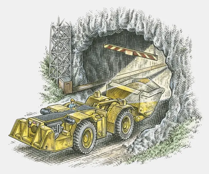 Framed Print : Illustration of man driving tunnel loader into tunnel Framed Print : Illustration of man driving tunnel loader into tunnel