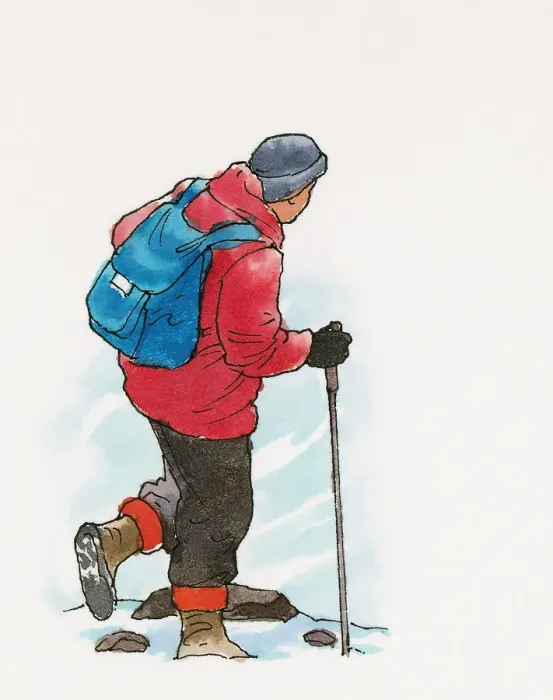 Framed Print : Illustration of man hiking across extreme terrain in snow Framed Print : Illustration of man hiking across extreme terrain in snow