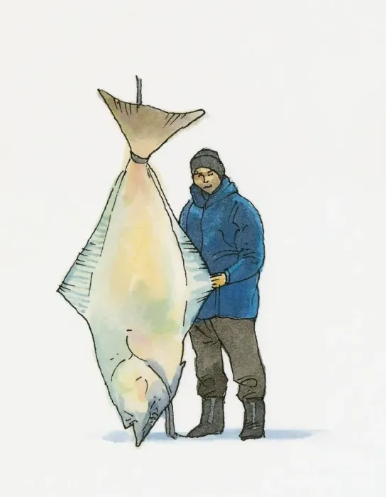 Framed Print : Illustration of man holding European Turbot (Psetta maxima) caught in Black Sea region of Turkey Framed Print : Illustration of man holding European Turbot (Psetta maxima) caught in Black Sea region of Turkey