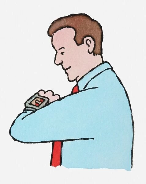 Illustration of man looking at pedometer on wrist
