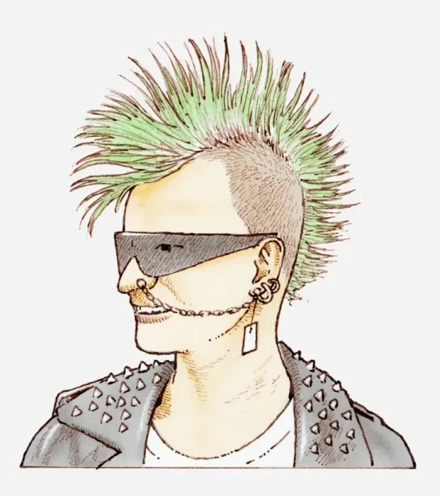 Framed Print : Illustration of man with mohican haircut, sunglasses and chain Framed Print : Illustration of man with mohican haircut, sunglasses and chain
