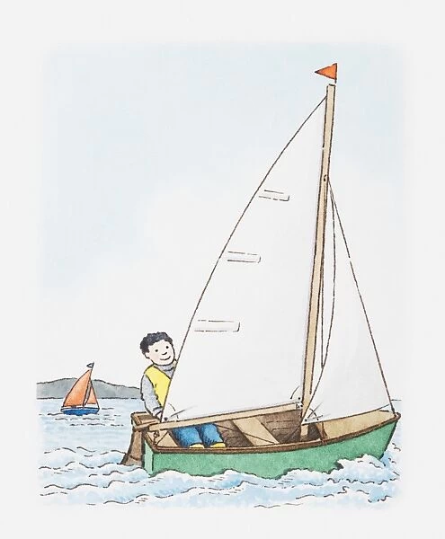 Illustration of a man in a sailing boat
