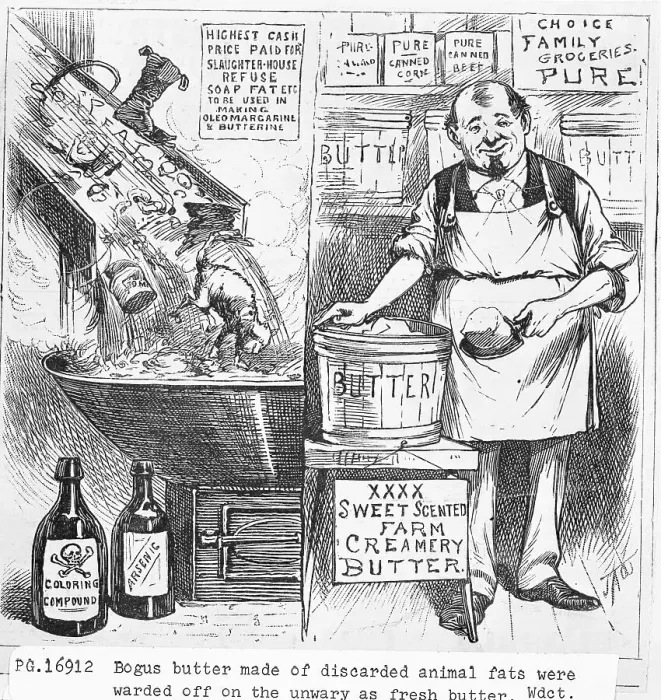 Framed Print : Illustration of Man Selling Adulterated Oleomargarine as Pure Butter Framed Print : Illustration of Man Selling Adulterated Oleomargarine as Pure Butter