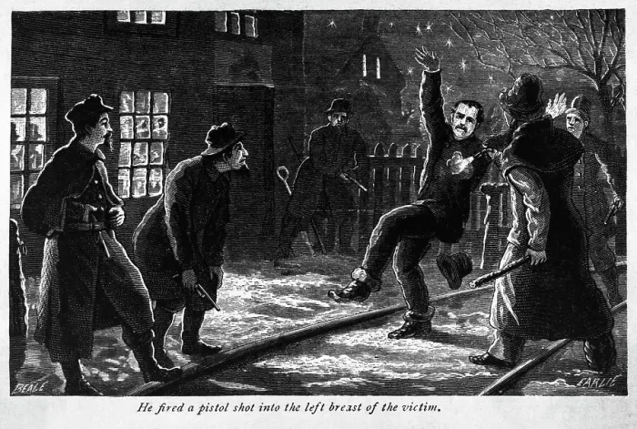 Framed Print : Illustration of Man Being Shot by Gang Framed Print : Illustration of Man Being Shot by Gang