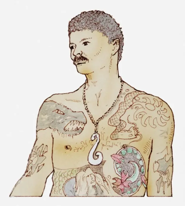 Framed Print : Illustration of man with his tattoos covering his body Framed Print : Illustration of man with his tattoos covering his body