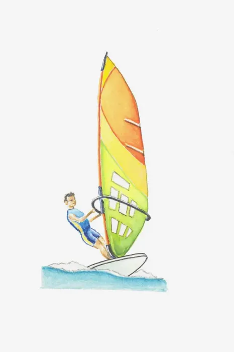 Framed Print : Illustration of man windsurfing at sea Framed Print : Illustration of man windsurfing at sea
