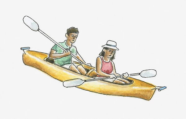 Illustration of man and woman in canoe