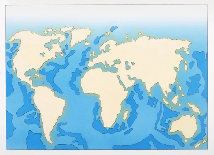 Framed Print : Illustration of map showing deep sea areas of the world Framed Print : Illustration of map showing deep sea areas of the world