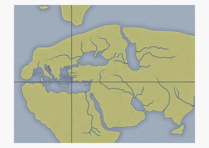 Framed Print : Illustration of the map of the world created by Dicaearchus of Messana, 300 BCE Framed Print : Illustration of the map of the world created by Dicaearchus of Messana, 300 BCE