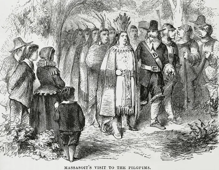 Framed Print : Illustration of Massasoit Visiting the Pilgrims Framed Print : Illustration of Massasoit Visiting the Pilgrims