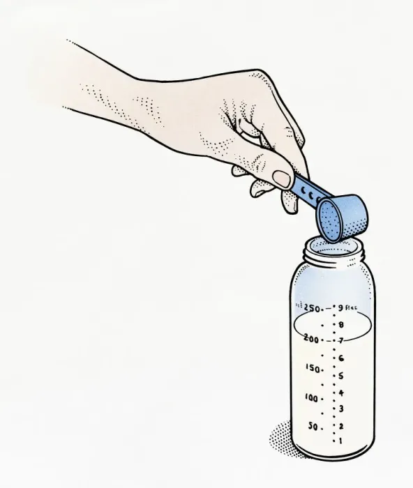 Framed Print : Illustration of measuring scoop above baby bottle