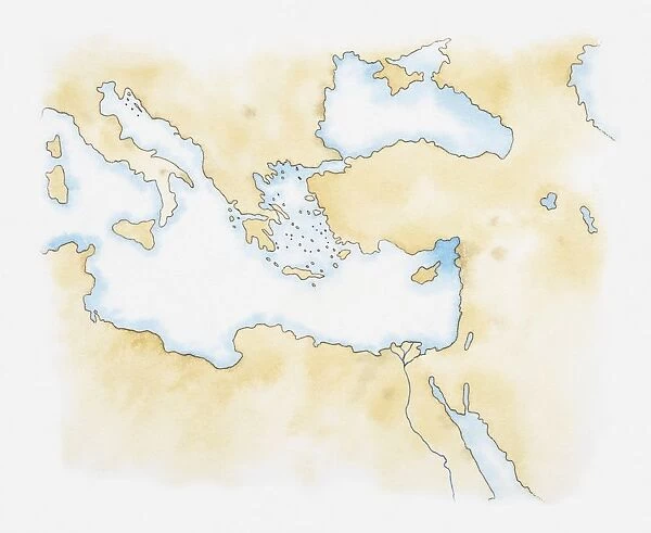 Illustration of mediterranean sea and surrounding land